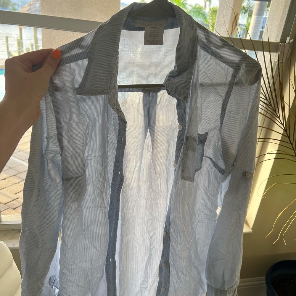 Women’s Light Blue Pinstripe Button Down Shirt from Charlotte Russe, size M